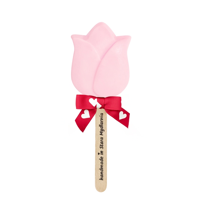 Zdjęcie mydła glicerynowego Pink Tulip z kokardą w serca